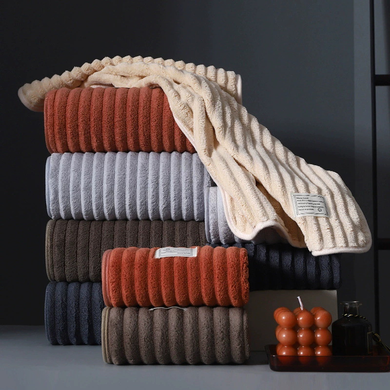 Candy Strip Coral Fleece Towel Bath Towel Thickened Edge Household Couple Bath Bath Towel Quick-drying Absorbent Soft suit