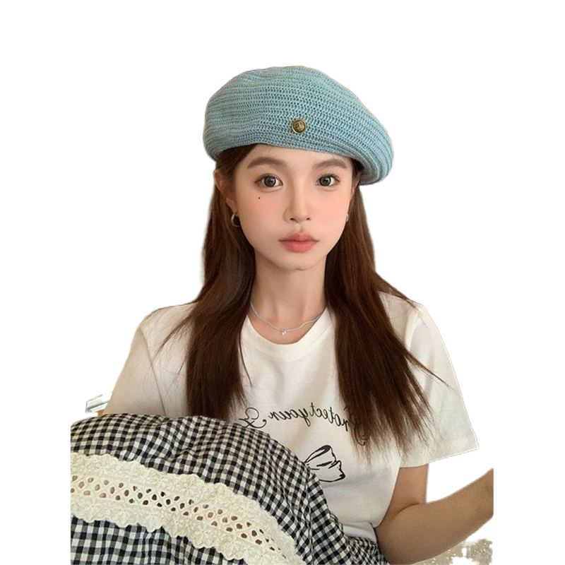 Trendy Women's 2024 New Thin Breathable Spring-Summer Hat, Hollow-Out Beret, Versatile Face-Slimming Artist Hat