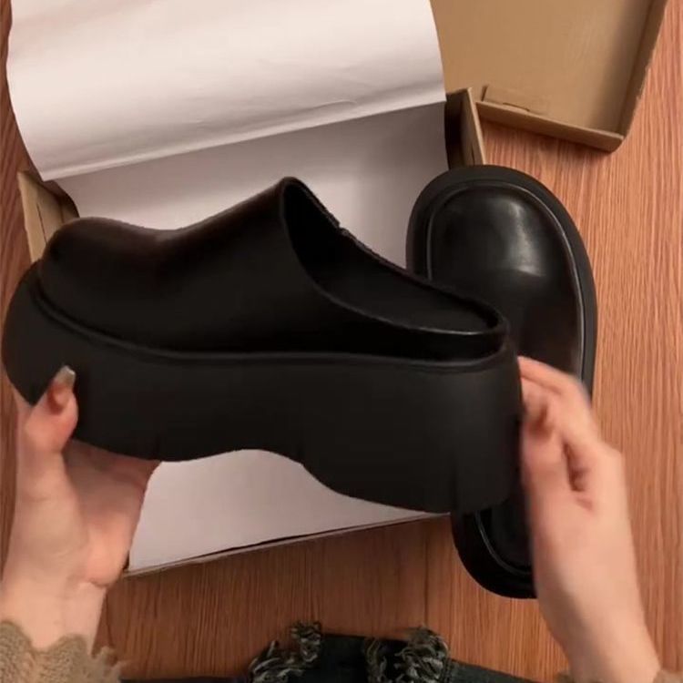 2024 Autumn New Women's Platform Closed-Toe Slippers, Comfortable Thick-Soled Waterproof Half-Slippers Trend