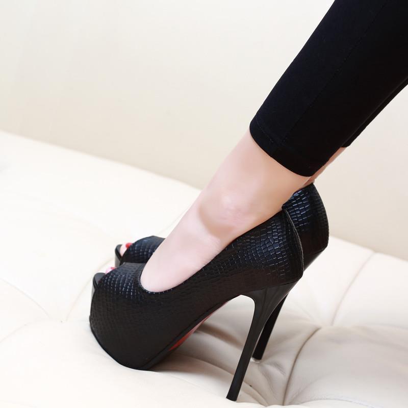 2019 Spring and Summer New Super High Heels 14 Nightclub Waterproof Platform Sexy Thin Heels Sequined Girls Fish Mouth Single Shoes Wedding Shoes