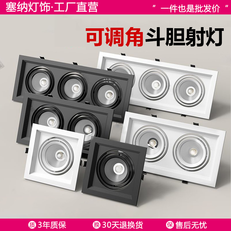 Двойной прожектор, встраиваемый светодиодный светильник, двойное отверстие, освещение для гостиной и коридора, COB потолочный прямоугольный светильник