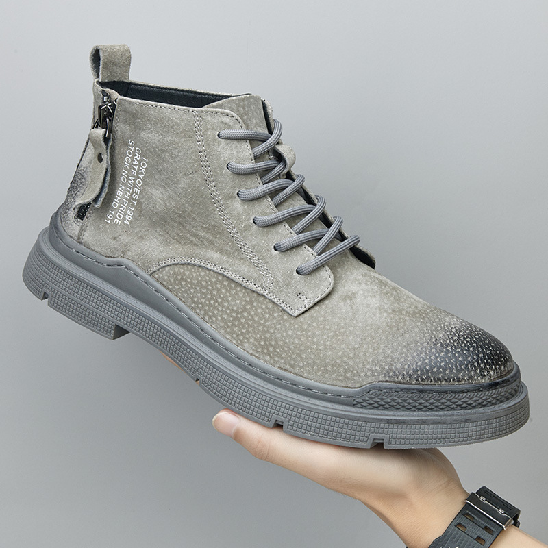 Men's Casual Fashion Martin Boots British Style Retro Mid-Top Men's Shoes Trendy Workwear Outdoor Boots with Fleece Short Boots