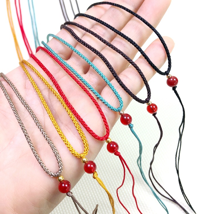 Jade Necklace Pendant Pendant Rope Brown Red Top Beads Adjustable Hand-woven diy Jewelry Neck Rope