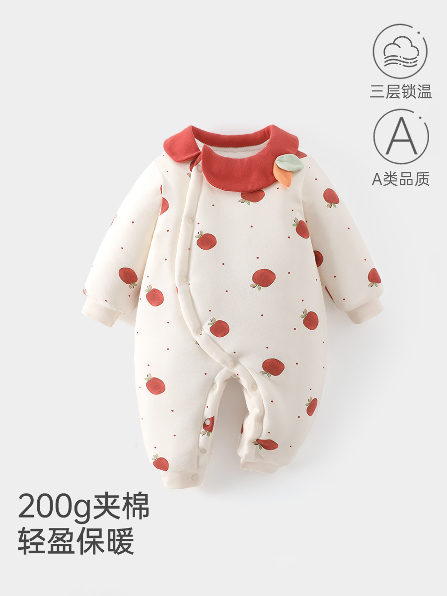 Baby Thickened Cotton-Padded Jumpsuit for Girls, Autumn and Winter Crawling Clothes, Class A, Suitable for Going Out or Wearing at Home, 200g, New Model