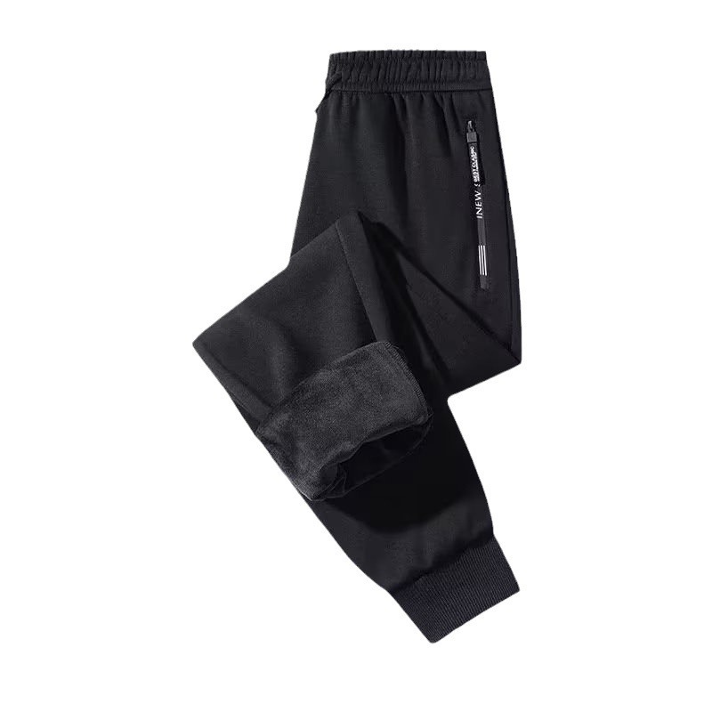 Men's Korean Style Trendy Pocket Zipper Winter Fleece-Lined Sports Pants Loose Youth Casual Sweatpants Summer Thin