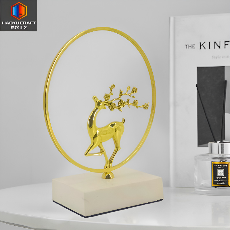 Factory Direct Sales Enamel Sika Deer Home Accessories Brass Entrance Wine Cabinet Crafts Jade Tv Cabinet Ornaments