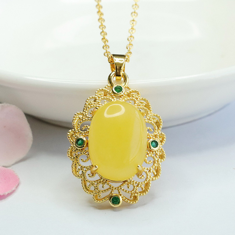 Yuyu natural beeswax three-piece pendant earrings ring amber suit wholesale generation HP3121208