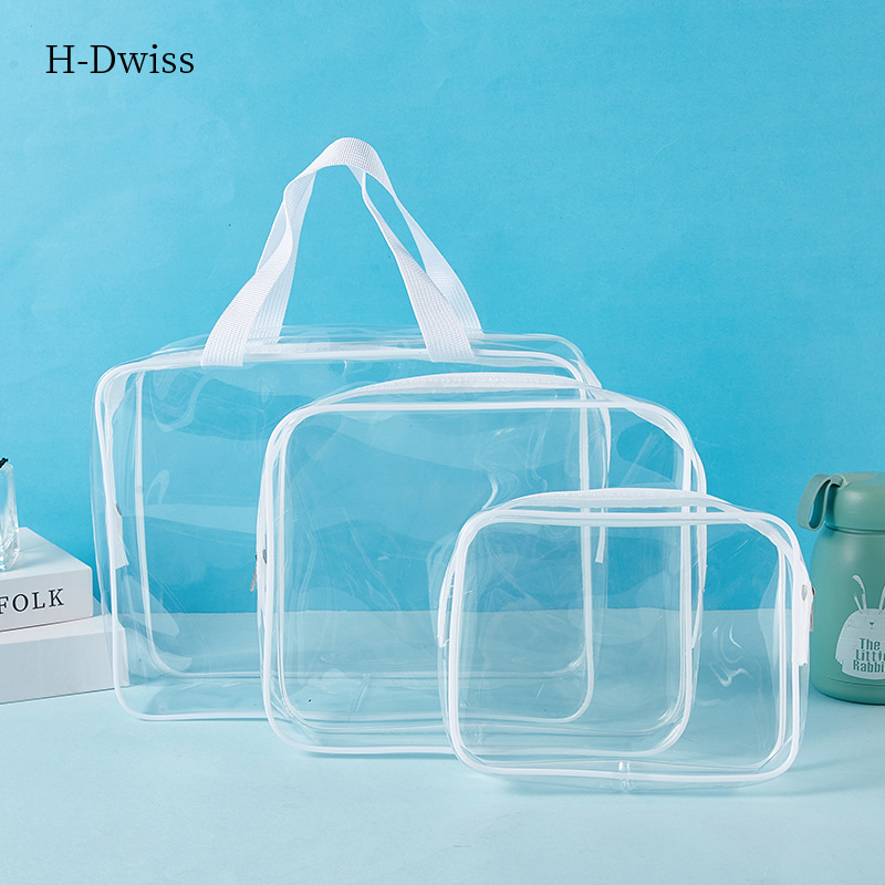 PVC Transparent Toiletry Bag Three-Piece Multi-Functional Waterproof Portable Cosmetic Bag Storage Bag Travel Set Printed Logo