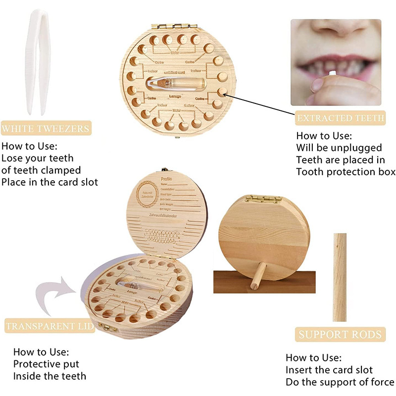 Manufacturer Supply of New Tooth House Wooden Deciduous Tooth Box, Lanugo Umbilical Cord Tooth Collection Box, Infant Souvenir Box