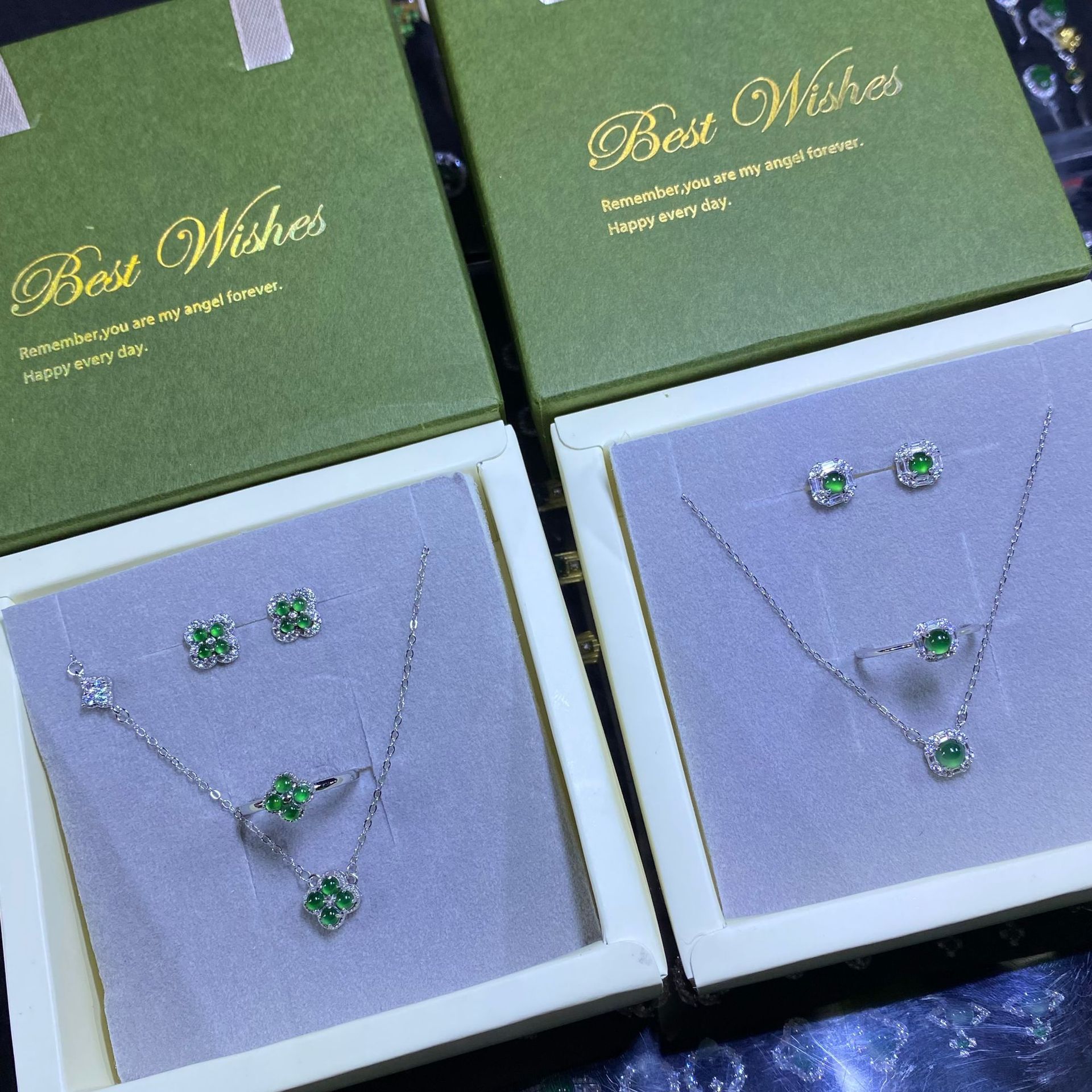 Кольцо из натурального нефрита A, серебро S925, набор из ожерелья и серег, оптовая продажа от производителя