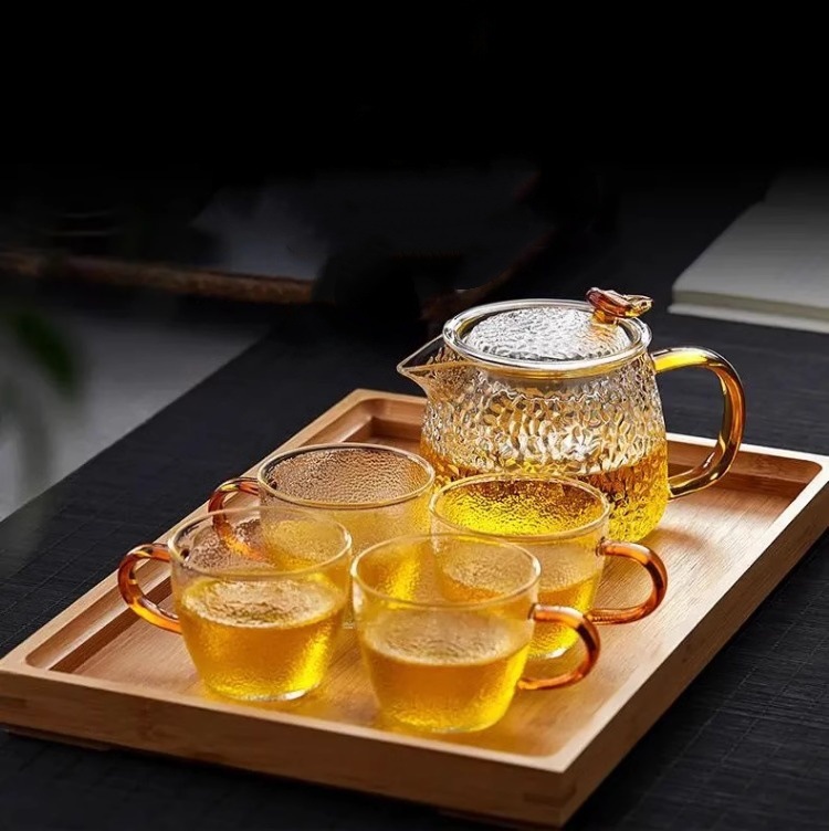 Hammered Glass Tea Infuser with Handle Tea Cup Household Teapot Home Hospitality Heat-Resistant Kung Fu Tea Set