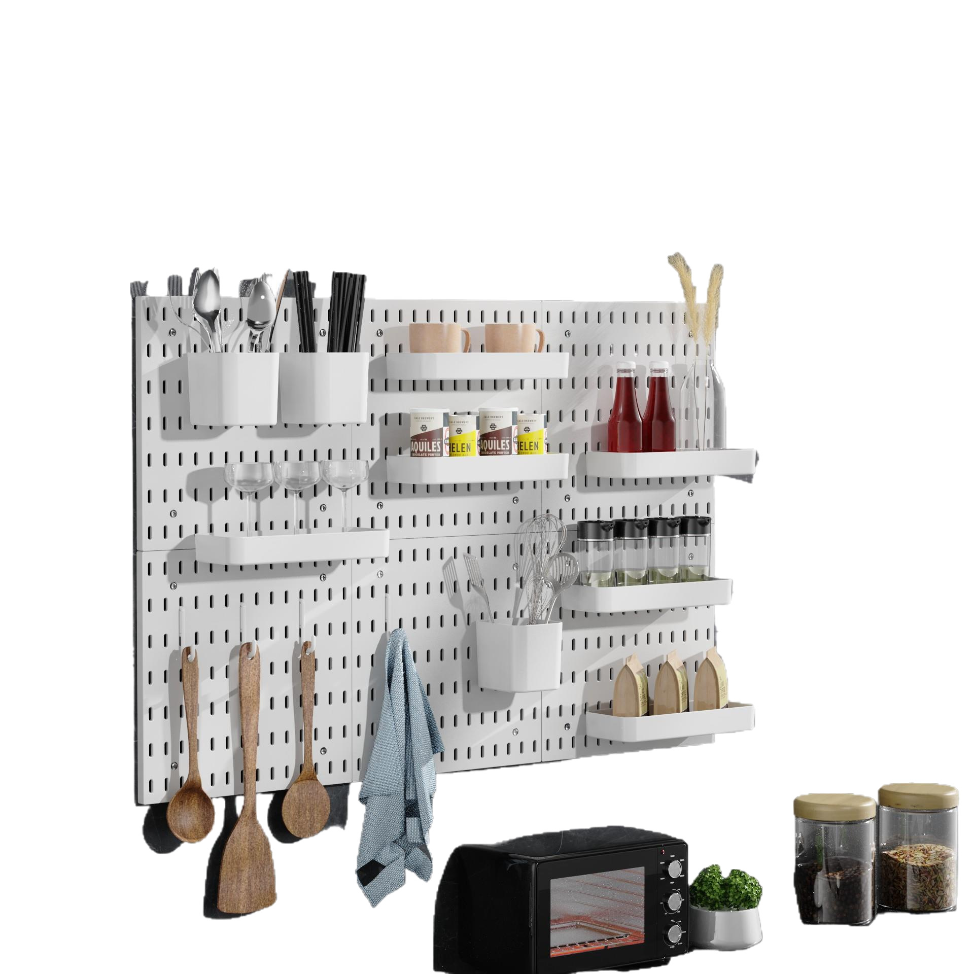 Kitchen Living Room Dormitory White Wall Hanging Punch-Free Thickeneded Wall-Mounted Storage Rack Modular Can Be Combined with Hole Board
