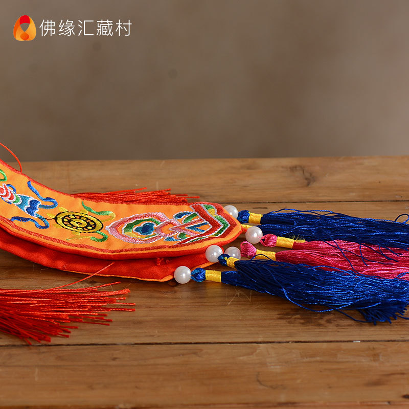 Buddha Yuan Hui Auspicious Flags Embroidery Xizang Buddhist Articles for Furniture Accessories Nepal Handmade Eight Auspicious Tambourine Flags