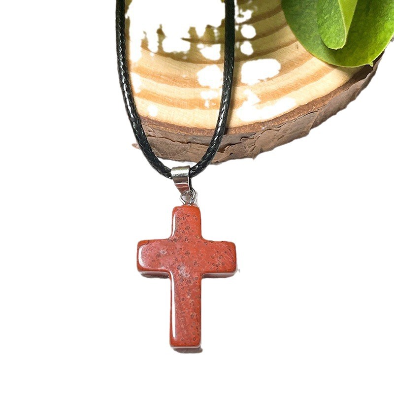 Cross-border natural crystal cross pendant European and American fashion foreign trade diy jewelry accessories leather rope clavicle chain wholesale