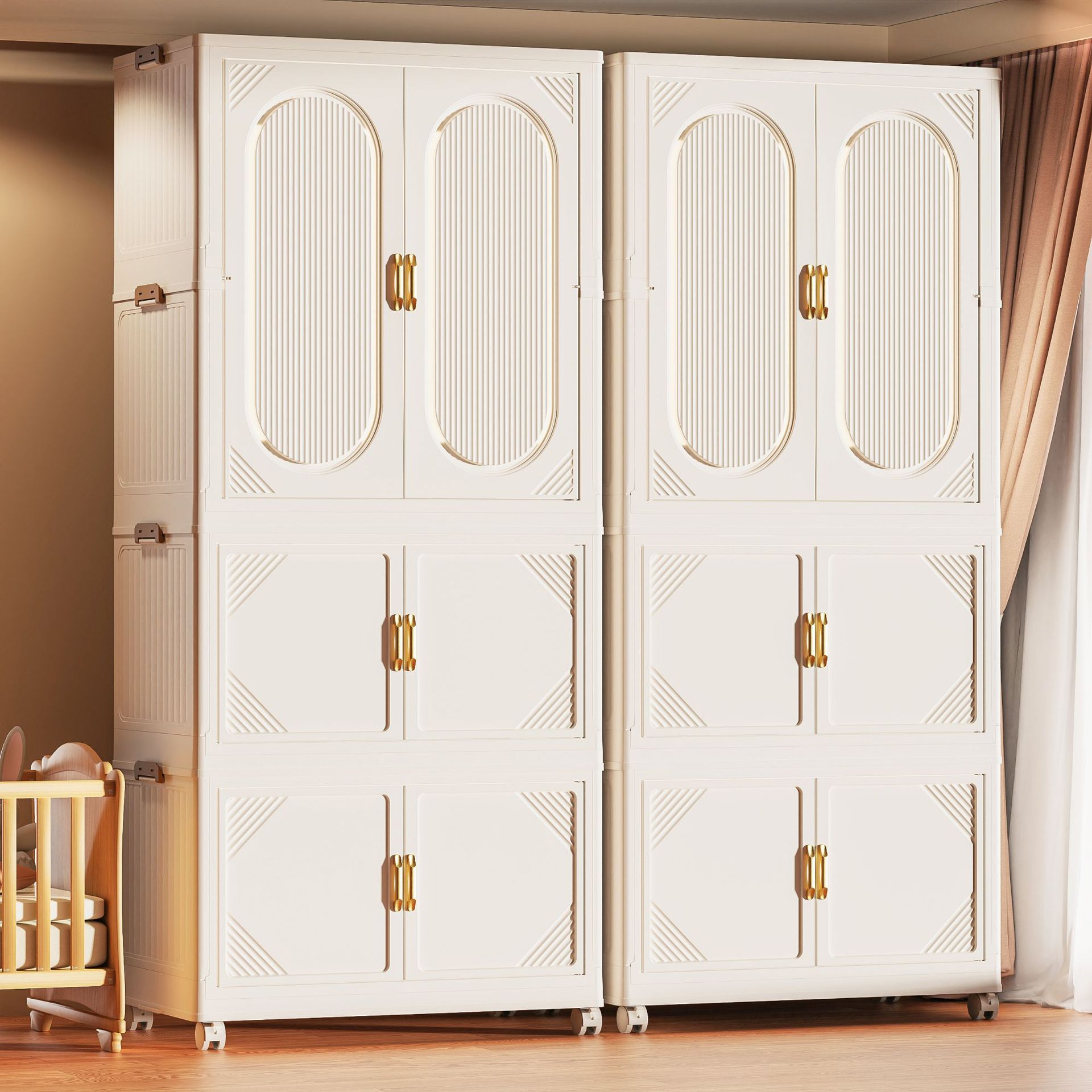 Household Plastic Folding Wardrobe, Installation-Free Double-Door Baby Folding Box, Wardrobe Small Apartment Storage Cabinet