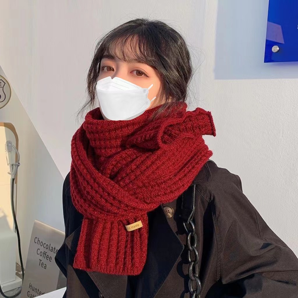 Scarf Winter Men's and Women's Knitted Wool Solid Color Lengthened Warm Cute Scarf Couple's Same Style Scarf All-match