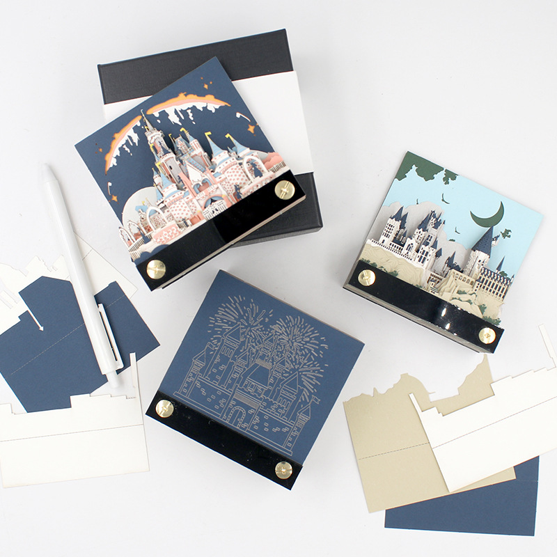 3D Paper Sculpture Sticky Notes Hand-Torn Hogwarts Castle Art Ornament Creative Birthday Gift Box