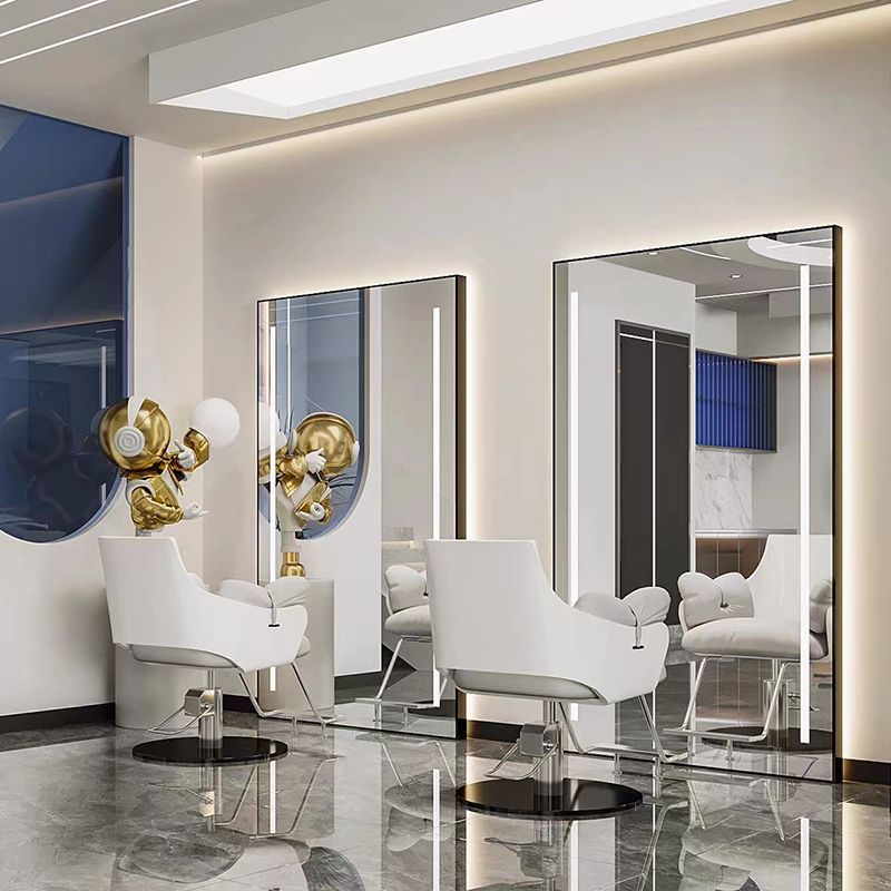 New Trendy Internet-Famous Hair Salon Mirror Table, Single-Sided Trendy Floor Mirror with Lights for Hairdressing Salon Use