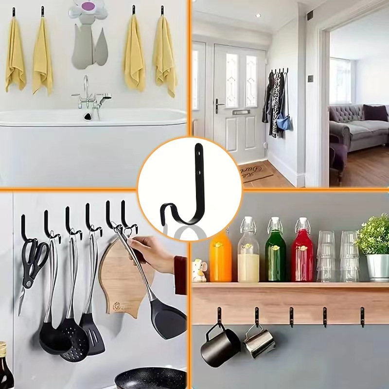 New Chinese-style home decoration metal J-type black 65mm iron hook painting flower basket clothes hook accessories manufacturers wholesale