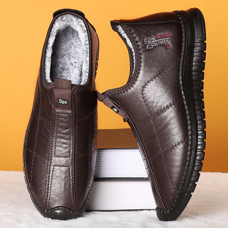 Men's Cotton Shoes, Polyurethane Cold-Proof Men's Shoes, New Warm Short Boots, Shallow Mouth, Comfortable Cotton Boots, Velvet Thickened Boots for Men