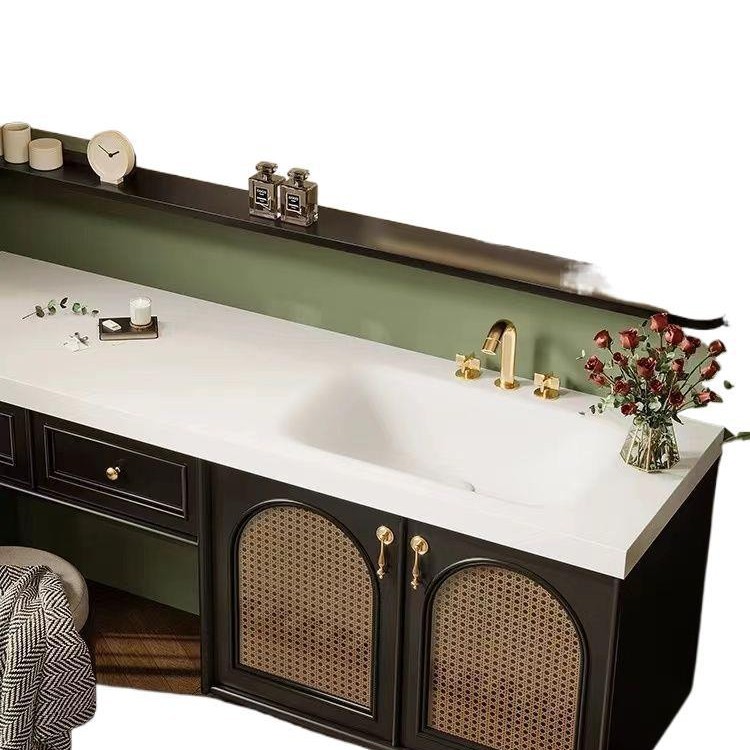 Oak French Retro Bathroom Cabinet Combination Vanity Cabinet Bathroom Sink Bathroom Slate Hot Bending Integrated Basin