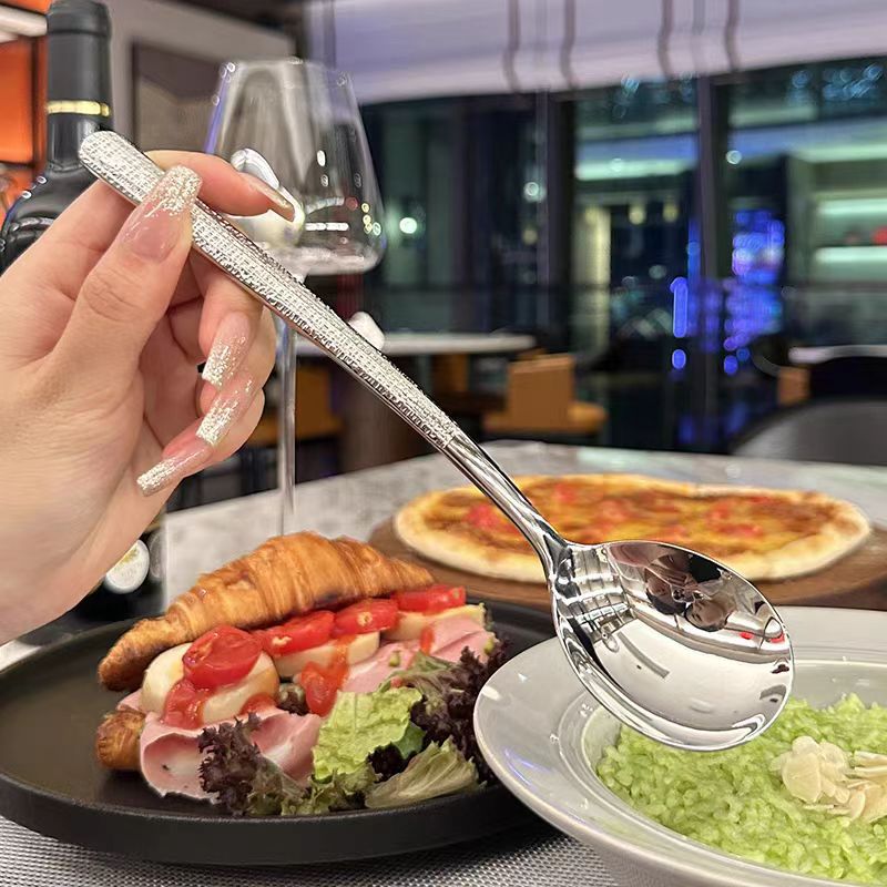 304 Hammer Spoon High-end Spoon Long-handle Spoon Thickened Advanced Knife and Fork Spoon Hotel Dessert Spoon Round Head Dining Spoon