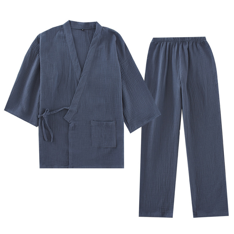 Japanese-Style Muji-Style Pajamas for Men, Spring and Autumn, Thickened Pure Cotton Gauze Sauna Kimono Couple Loungewear Set
