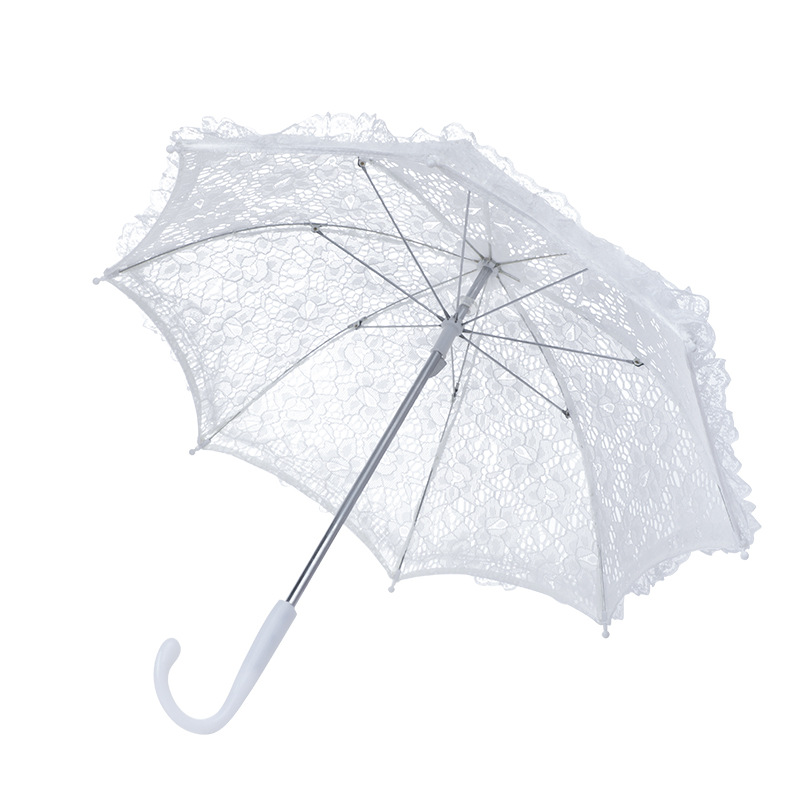 White Lace Umbrella European Style Wedding Bridal Umbrella Wedding Photography Decorative Umbrella Dance Performance Props Long Handle Craft Umbrella
