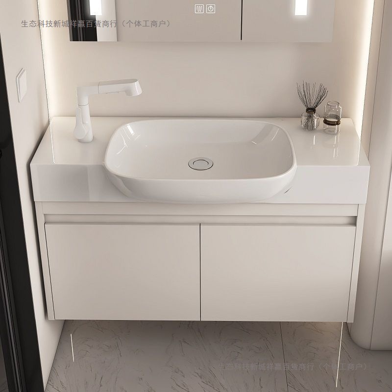 Тонкий алюминиевый шкаф для ванной комнаты для небольших квартир, комбинация с интегрированной керамической раковиной