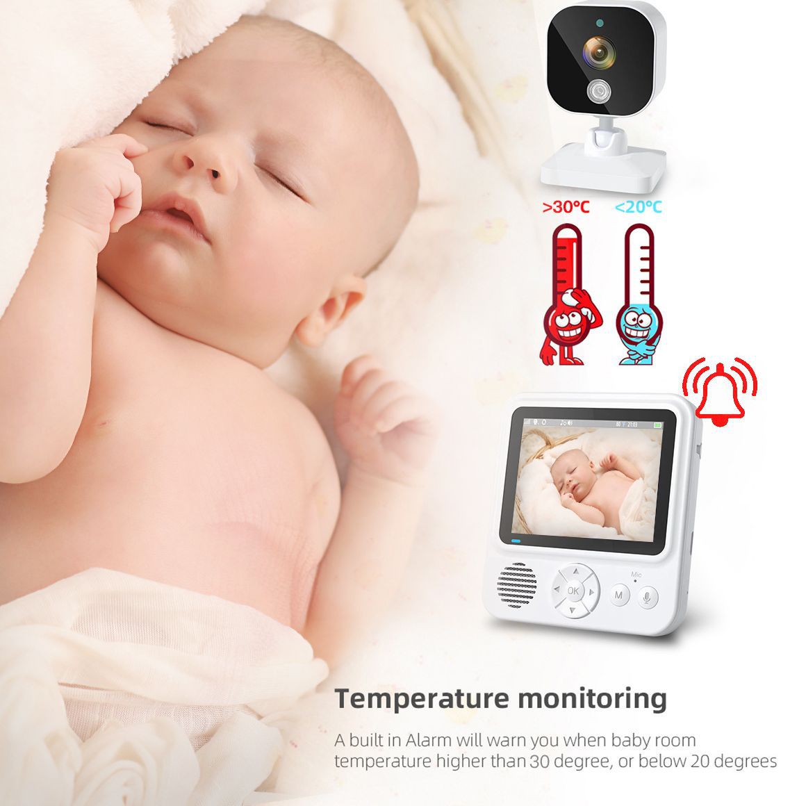 Baby monitor feeding timing two-way voice temperature monitoring music lullaby baby monitor
