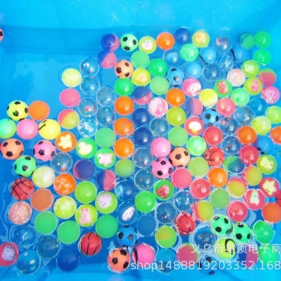XD06 Factory Direct Sales 27MM Floating Bouncy Ball Kidsren's Toy Jumping Ball Printed Frosted One Dollar Gashapon