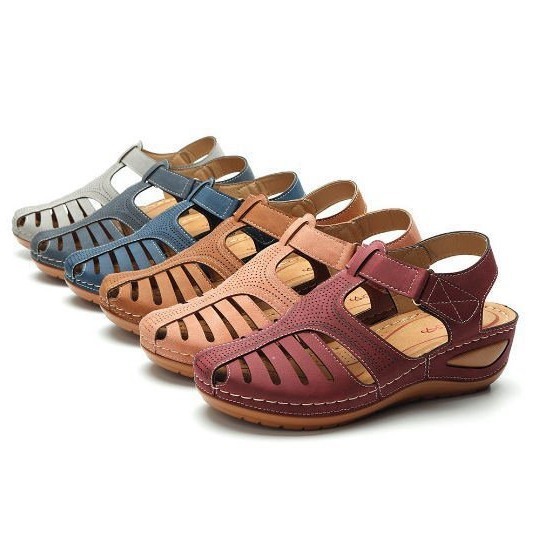 Foreign Trade plus size Retro Baotou Sandals Women's Summer New Hole Shoes Thick Sole Round Toe Wedge Octopus Sandals