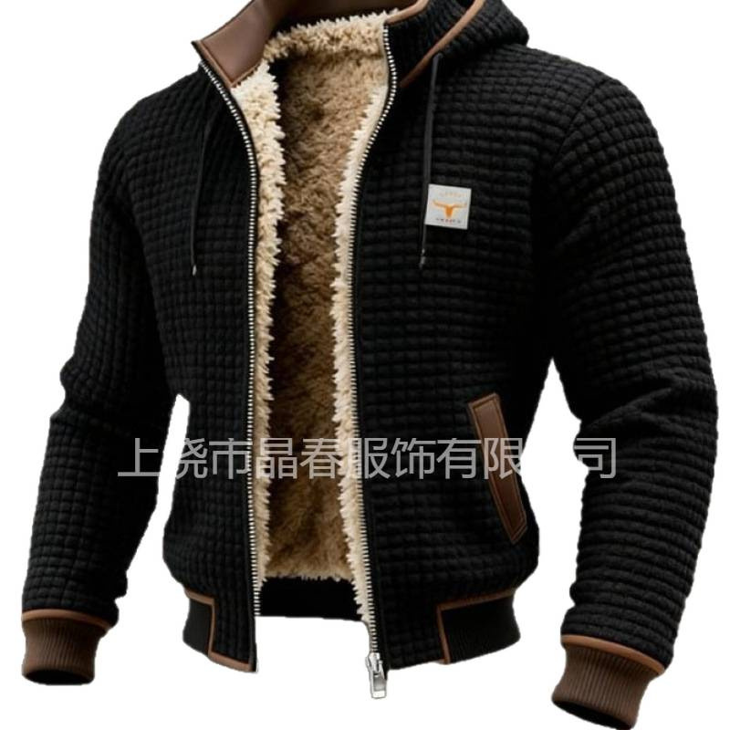 European and American New Popular Men's Winter Jackets, Autumn and Winter Fleece-Lined Thick Hooded Jackets