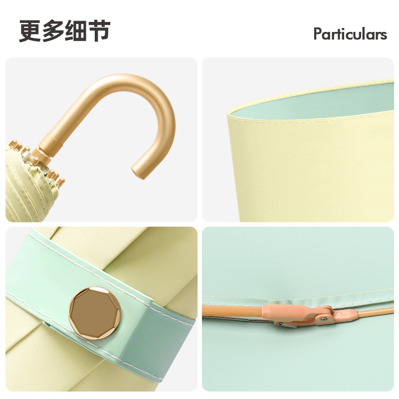 Custom 8-Rib Hand-Open Colored Plastic Umbrella, Fresh Solid Color Curved Hook, 70% off Fold Women's Sun Umbrella