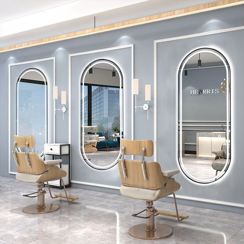 Internet-famous barber shop mirror wall-mounted hotel bathroom dedicated LED light hairdressing mirror single-sided floor mirror with light