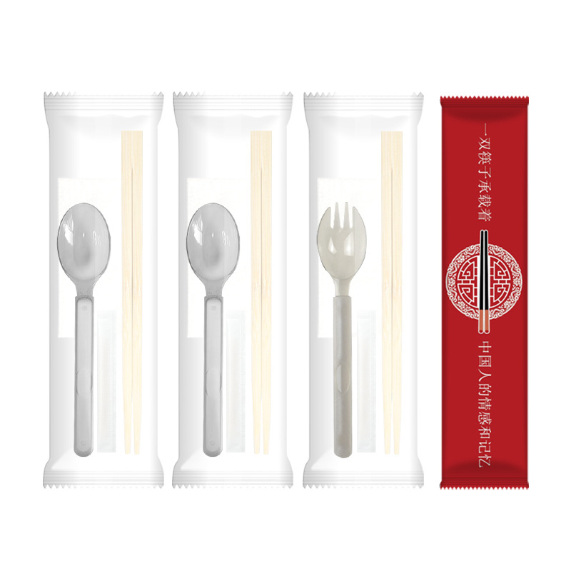 Disposable Chopsticks Four-Piece Set Customized Commercial Take-Out Chopsticks Take-Out Tableware Package Wholesale Three-Piece Set