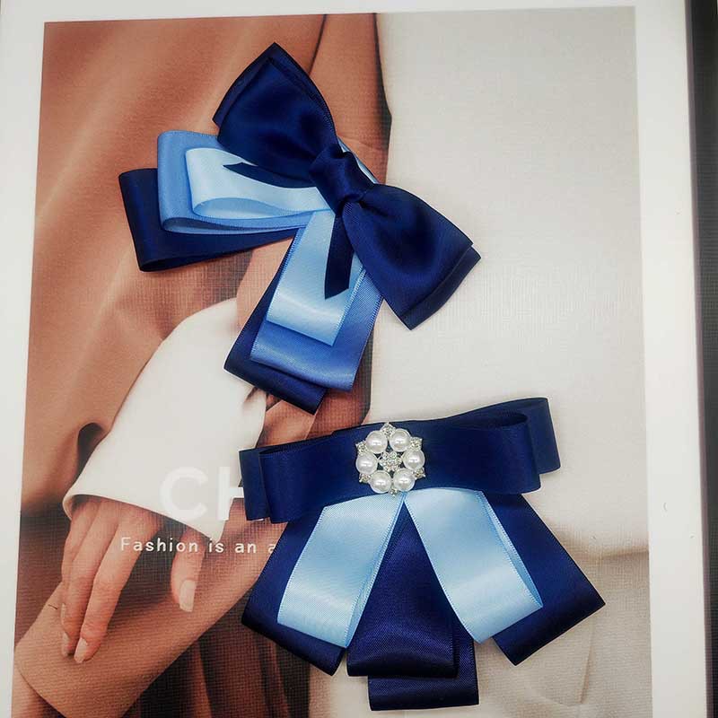 Bank Tie Collar Flower Professional Head Flower Net Pocket Blue suit Korean Style College Style Work Clothes Accessories Bow