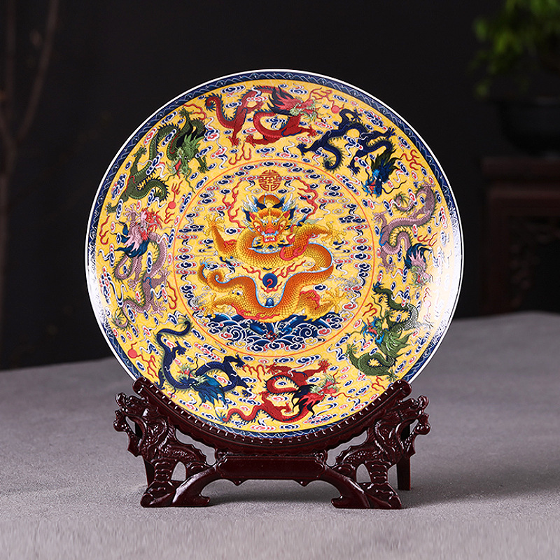 Jingdezhen Ceramic Hanging Plate Decorative Plate Kowloon Figure Home Living Room Decorations Sitting Plate Ornaments to Figure Production