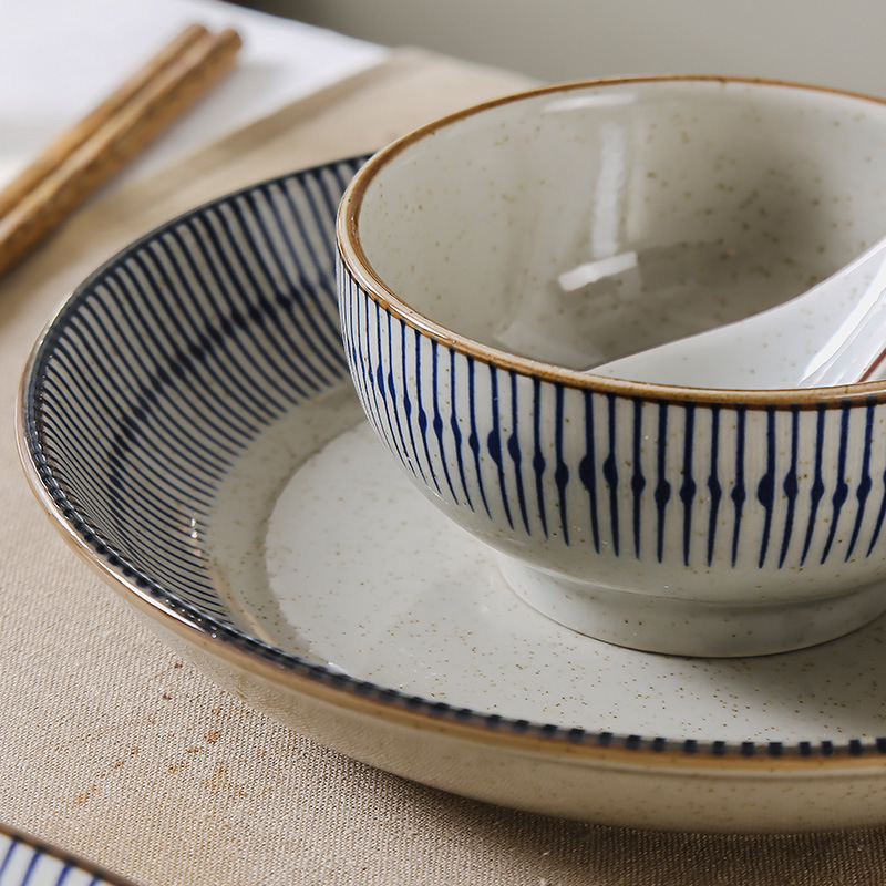Dishes and Chopsticks Set Household Japanese-Style Dishes and Plates Combination Ceramic Underglaze Color Tableware Spoon White Porcelain Accessible Luxury Retro