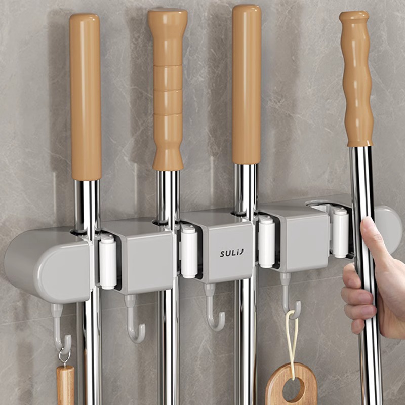 Wall Hanging Mop Clip Rack Punch-free Hook Balcony Bathroom Toilet Buckle Fixing Broom Storage Hanging Rack