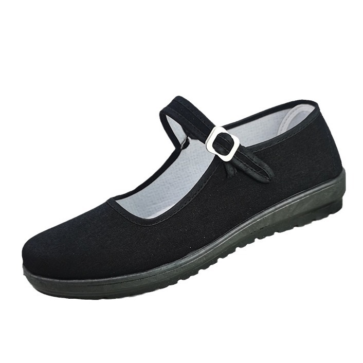 Women's Traditional Beijing Cloth Shoes for Hotel Work, Black Buckle Work Shoes for Women, Vintage Performance Shoes for Ladies