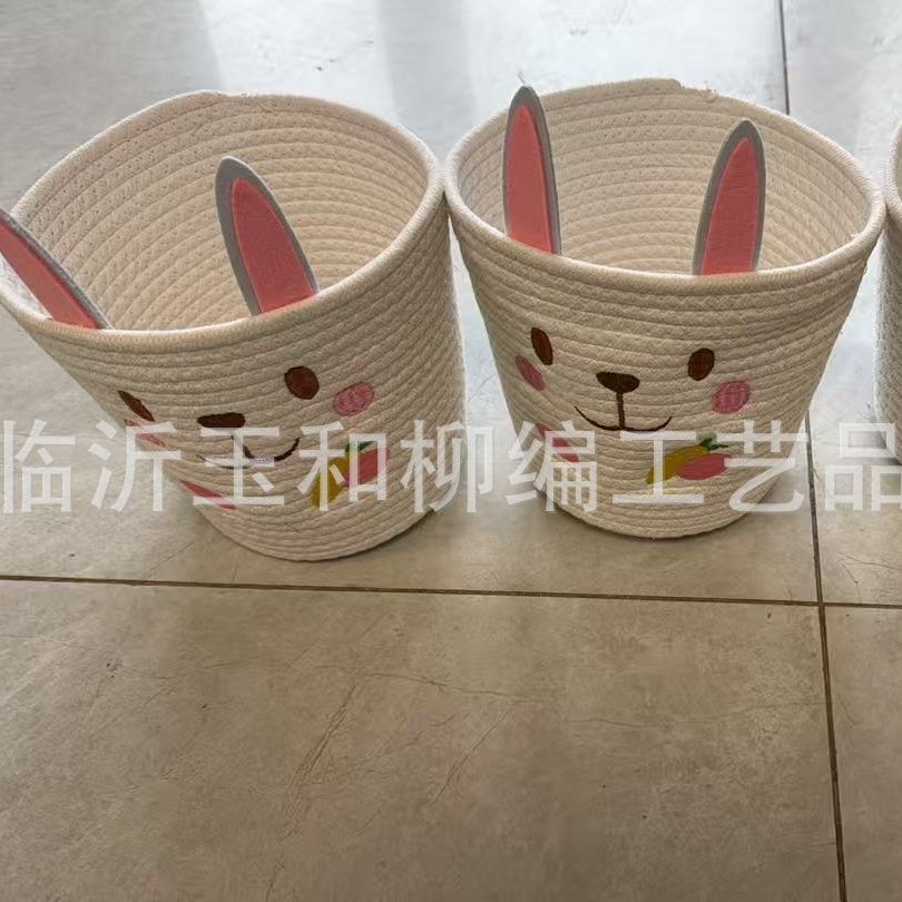 Cross-Border Cotton Rope Woven Dirty Clothes Basket Cotton Thread Dirty Clothes Basket Storage Basket Clothing Toy Storage Basket Sundries Household Cartoon