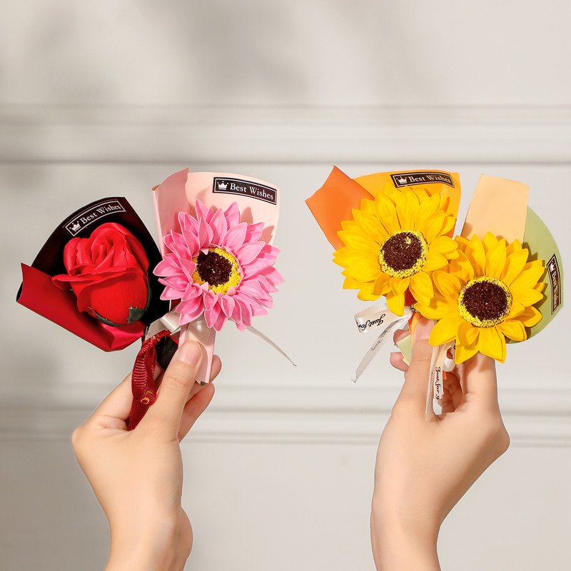 Cross-border Graduation Teacher's Day Sunflower bouquet Eternal Flower Soap Flower Gift Accompanying Gift Valentine's Day Gift Box Matching