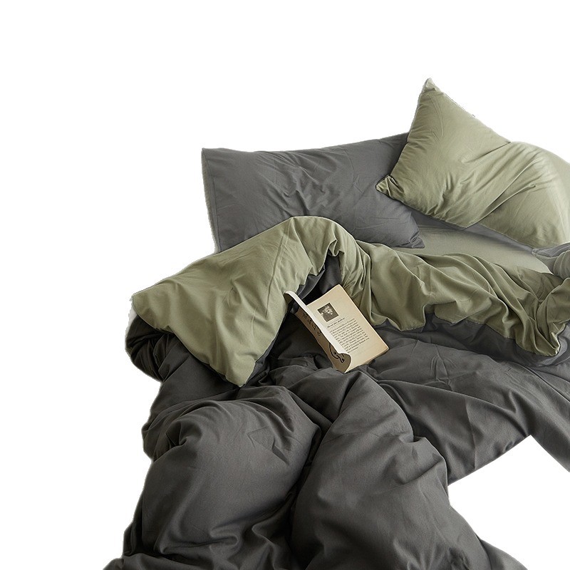 Nordic Style Solid Color Skin-Friendly Washed Cotton Four-Piece Bedding Set Duvet Cover Bed Sheet Student Dormitory Single Three-Piece Set Lightning Warehouse