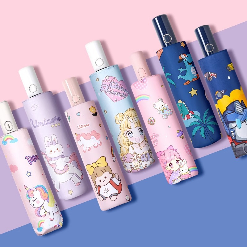 Безопасный зонт для детей с защитой от отдачи для девочек и мальчиков начальной школы, солнечный зонт с автоматическим складыванием и двойным назначением