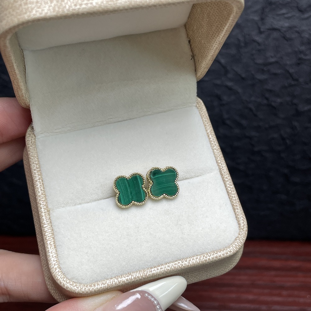 Natural Malachite Lucky Four-leaf Clover Earrings Niche Design Advanced Sense New Elegant Earrings