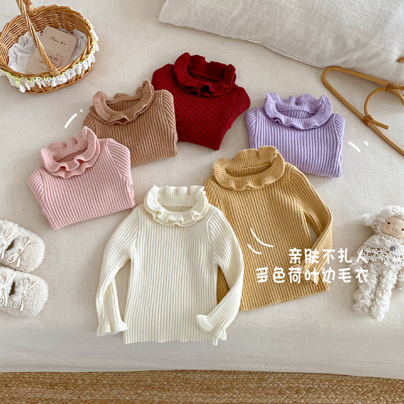 Детский свитер с небольшими лацканами, осенний топ для малышей с кружевным воротником, теплый зимний наряд для девочек