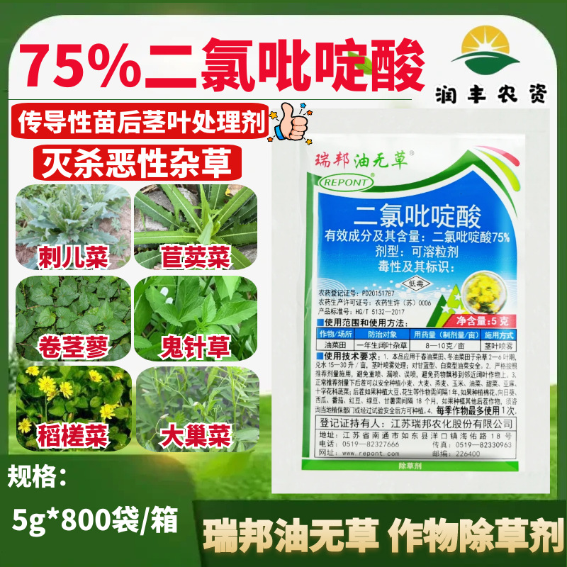 Ruibang Oil без трав 75% диклопирролидон, гербицид для рапса, однолетние широколиственные сорняки, 5г