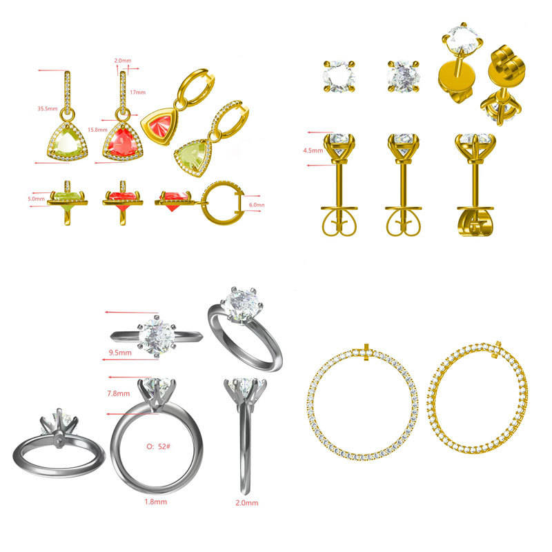 Jewelry Custom Processing 18K14K 9K Platinum Silver Custom Rings, Necklaces, Earrings and Bracelets with Samples and Drawings