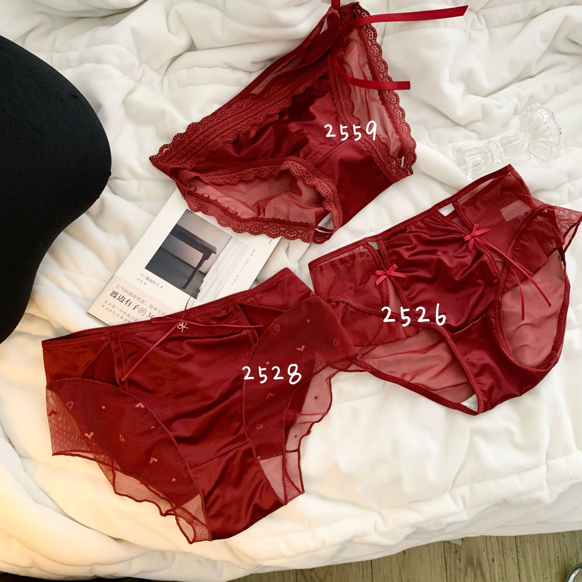Cherry Red Zodiac Year Good Luck Satin Mesh Underwear for Women 10A Extended Mulberry Silk Crotch Mid-Waist Briefs for Women